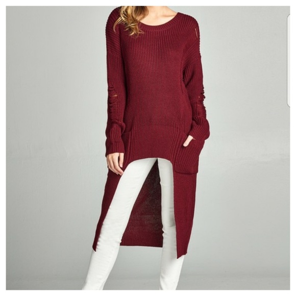 Active USA Sweaters - Hi Lo Distressed Pullover Sweater